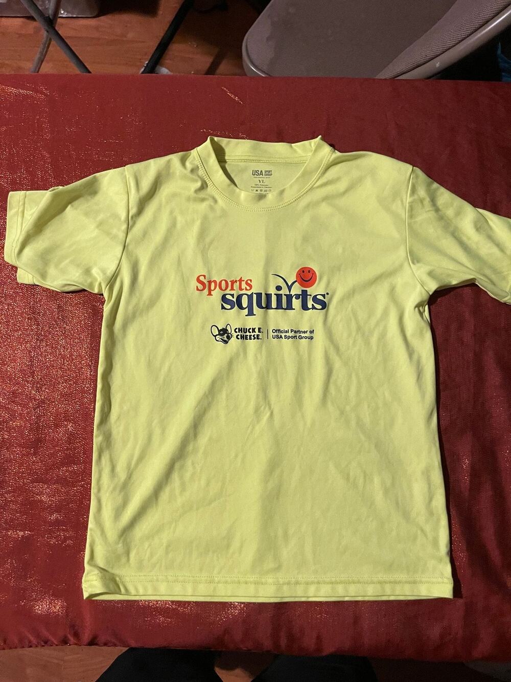USA Sport Group Shirt Youth YL Sports Squirts Chuck E Cheese Neon Yellow